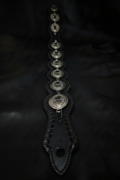 Full length view of BLACK RAIDEN TsukasaJames handmade leather guitar strap