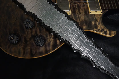 Full length view of HAKU-RYU TsukasaJames handmade leather guitar strap