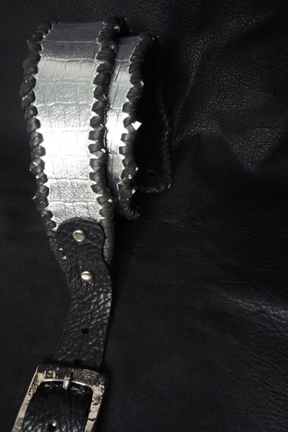 HAKU-RYU handmade leather guitar strap adjustment holes detail