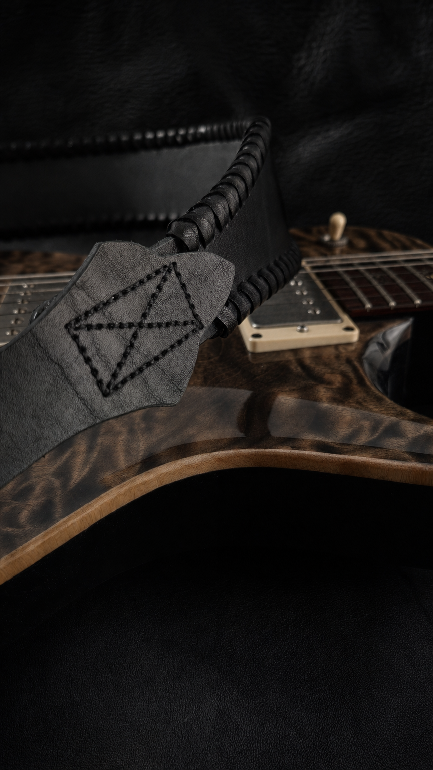 Close-up of black cowhide leather texture on NINJA WIDE TsukasaJames strap