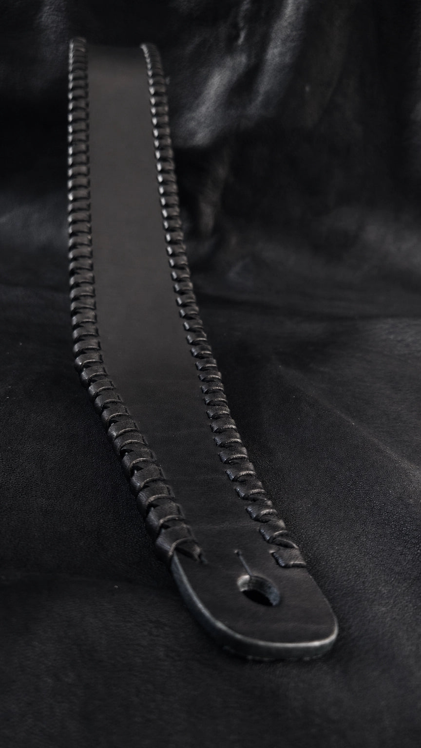 TsukasaJames NINJA WIDE black leather guitar strap detail from Japan