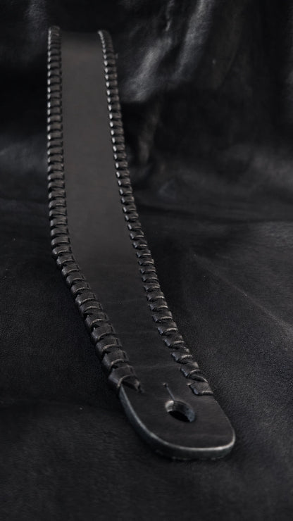 TsukasaJames NINJA WIDE black leather guitar strap detail from Japan